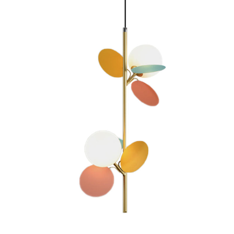 Kids Sphere Chandelier Lighting Frosted Glass 2 Heads Bedside Branch Hanging Lamp in Grey/White/Yellow and Pink