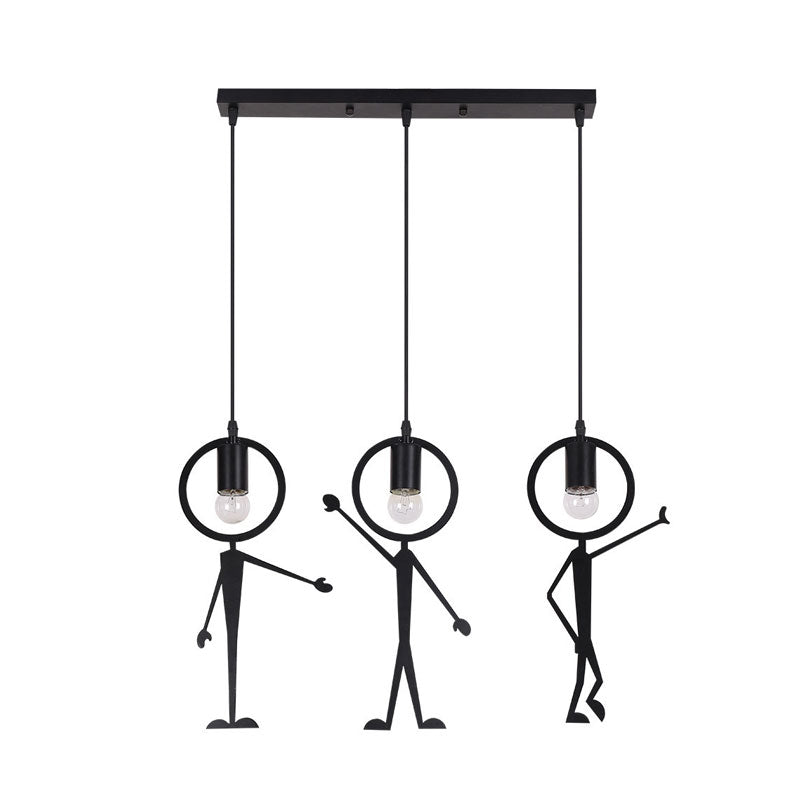 Ciondolo multipla di ferro simile a un ferro da ferro con design a lampadina nuda creativa lampada a sospensione nera a 3 teste