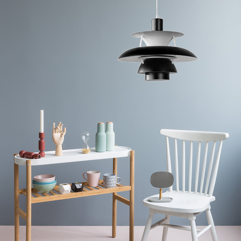 3 Layers Pendant Light with Flared Shade Macaron Style Aluminum 1 Light Black/Gray Hanging Lamp, 12"/16" Wide