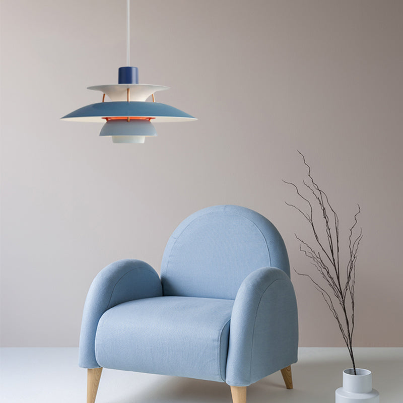 3 Layers Pendant Light with Flared Shade Macaron Style Aluminum 1 Light Black/Gray Hanging Lamp, 12"/16" Wide