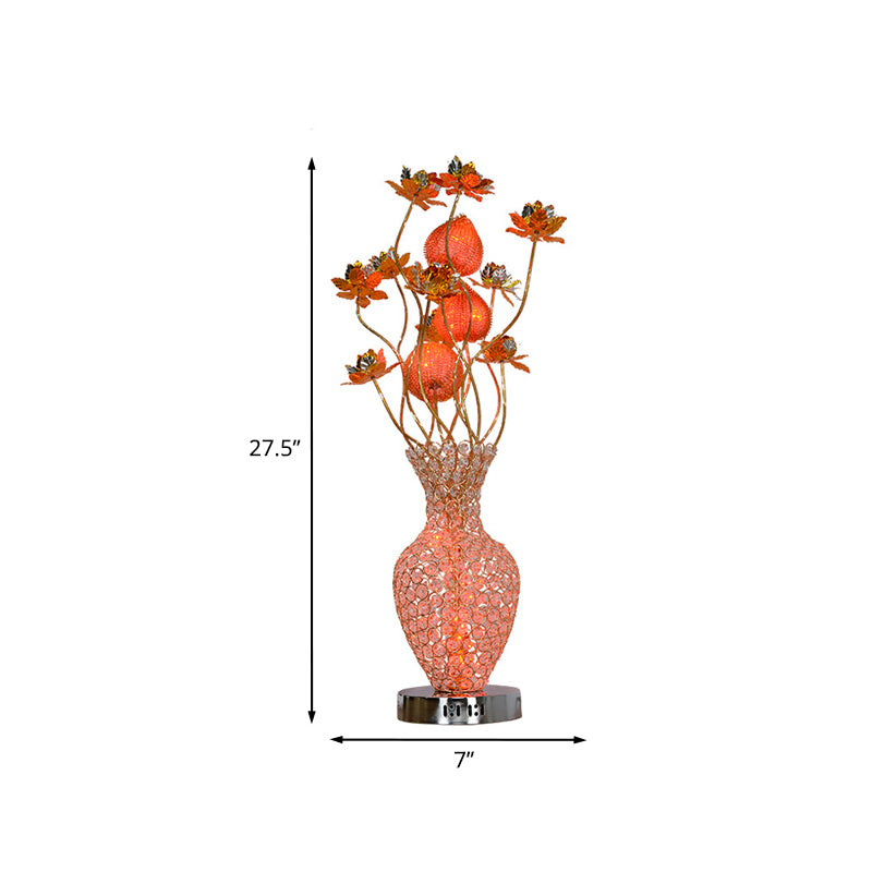Gold LED Table Lighting Art Decor Crystal Embedded Pineapple-Like Blossom Nightstand Lamp