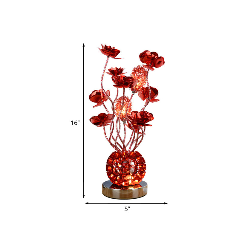 Lampada da notte decorativa globale Lampada da scrivania a LED in alluminio con bastone curvo con decorazioni in rosa in rosso