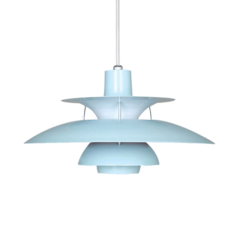 3 Layers Pendant Light with Flared Shade Macaron Style Aluminum 1 Light Black/Gray Hanging Lamp, 12"/16" Wide