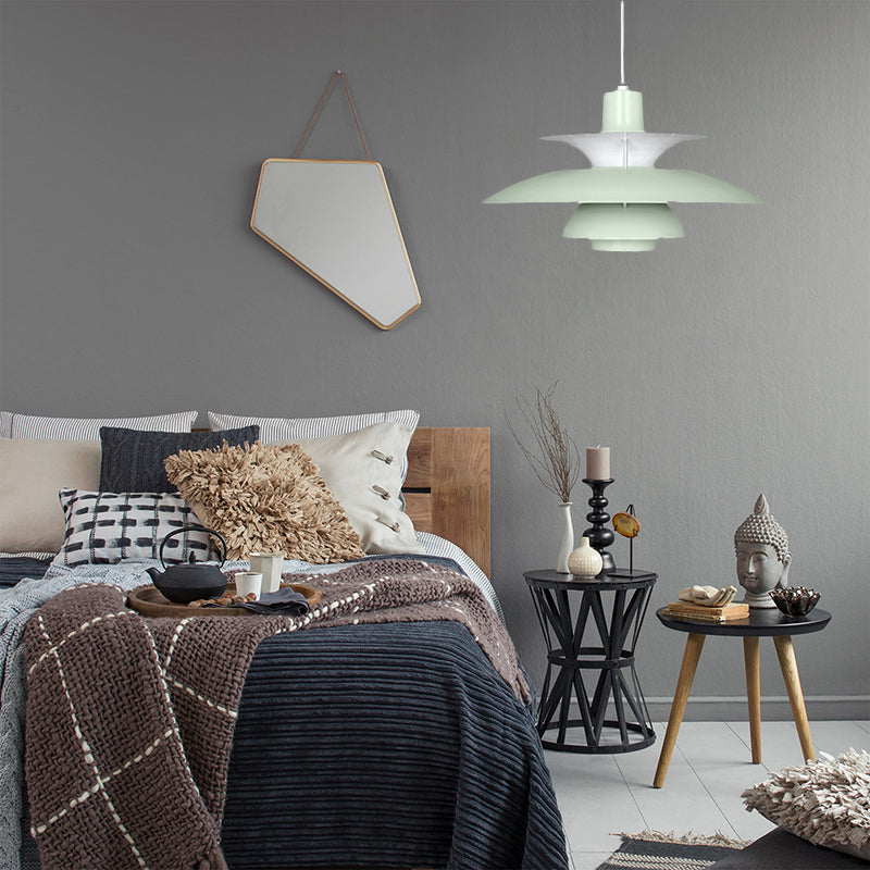 3 Layers Pendant Light with Flared Shade Macaron Style Aluminum 1 Light Black/Gray Hanging Lamp, 12"/16" Wide