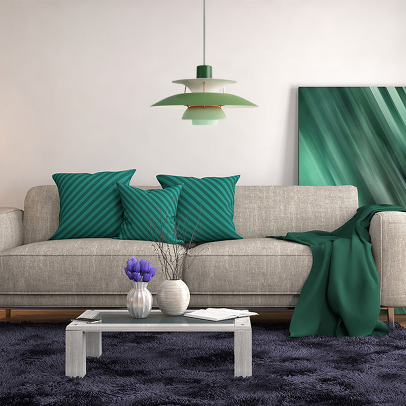 3 Layers Pendant Light with Flared Shade Macaron Style Aluminum 1 Light Black/Gray Hanging Lamp, 12"/16" Wide