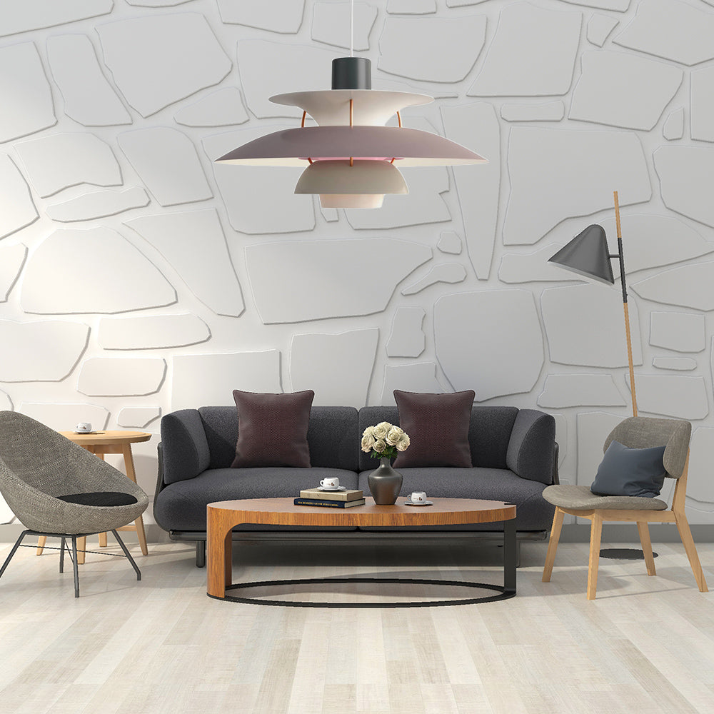 3 Layers Pendant Light with Flared Shade Macaron Style Aluminum 1 Light Black/Gray Hanging Lamp, 12"/16" Wide