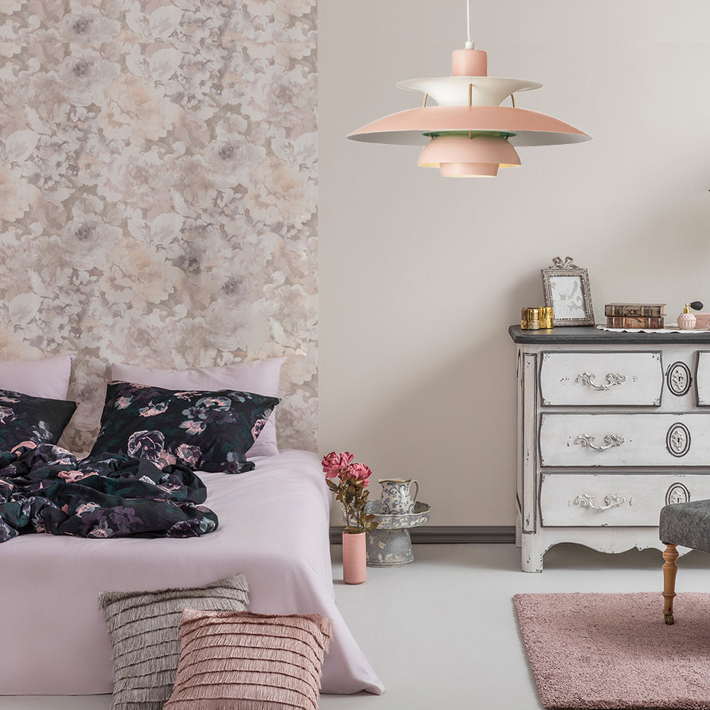 3 Layers Pendant Light with Flared Shade Macaron Style Aluminum 1 Light Black/Gray Hanging Lamp, 12"/16" Wide