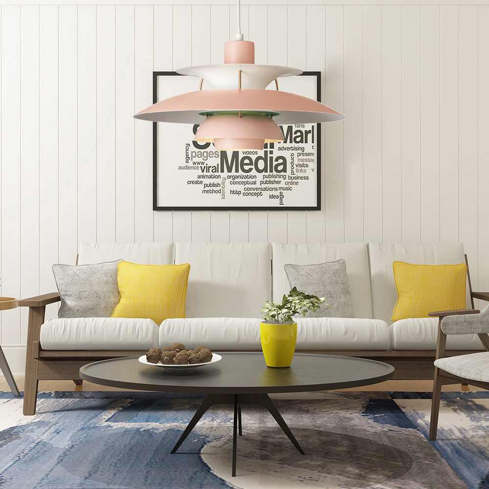 3 Layers Pendant Light with Flared Shade Macaron Style Aluminum 1 Light Black/Gray Hanging Lamp, 12"/16" Wide