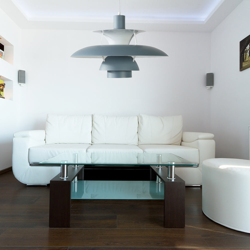 3 Layers Pendant Light with Flared Shade Macaron Style Aluminum 1 Light Black/Gray Hanging Lamp, 12"/16" Wide