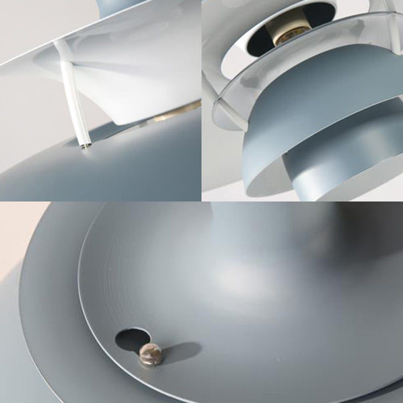 3 Layers Pendant Light with Flared Shade Macaron Style Aluminum 1 Light Black/Gray Hanging Lamp, 12"/16" Wide