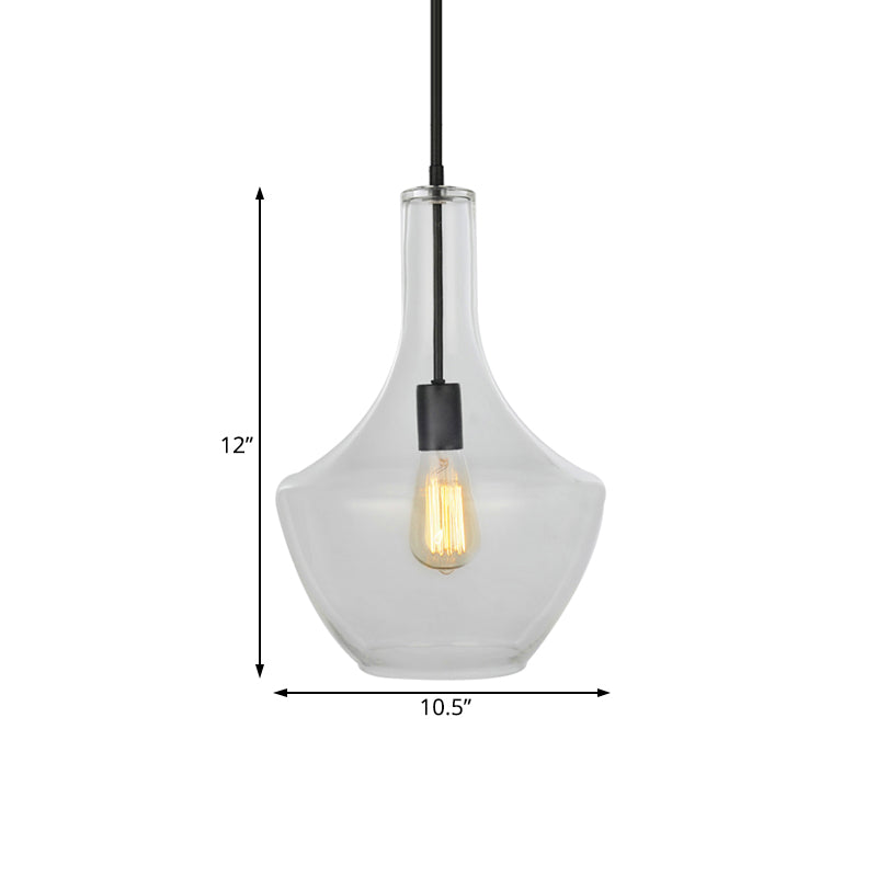 Lámpara colgante de vidrio transparente de 10.5 "/12"/14 "de ancho Lámpara de vidrio transparente 1 Luz de colgante colgante negro para sala de estar para sala de estar