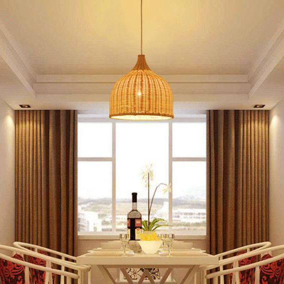 Handgestrickte Bambus gewölbter Anhänger Bauernhaus Eine leichte Federung Lampe in Beige