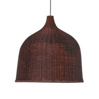 Brown Dome Shade Pendant Light Rustic Style Bamboo Single Head Drop Light for Restaurant