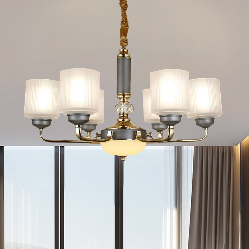 Null 6/8/12 Bulbs Chandelier Light Fixture Rural Cream Glass Cylindrical Pendulum Light for Bedroom