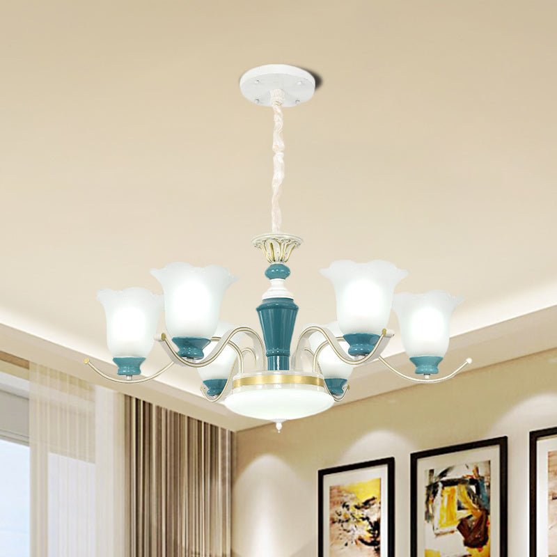 Groene bloemschaduw plafond hang armatuur plattelandsstijl crème glazen 3/6-licht slaapkamer hangende kroonluchter