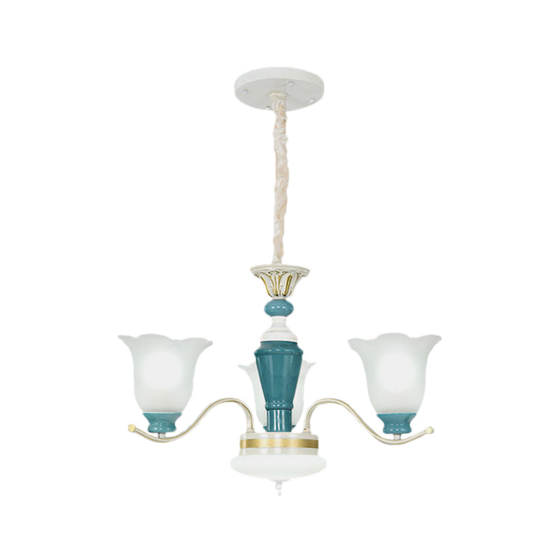 Groene bloemschaduw plafond hang armatuur plattelandsstijl crème glazen 3/6-licht slaapkamer hangende kroonluchter
