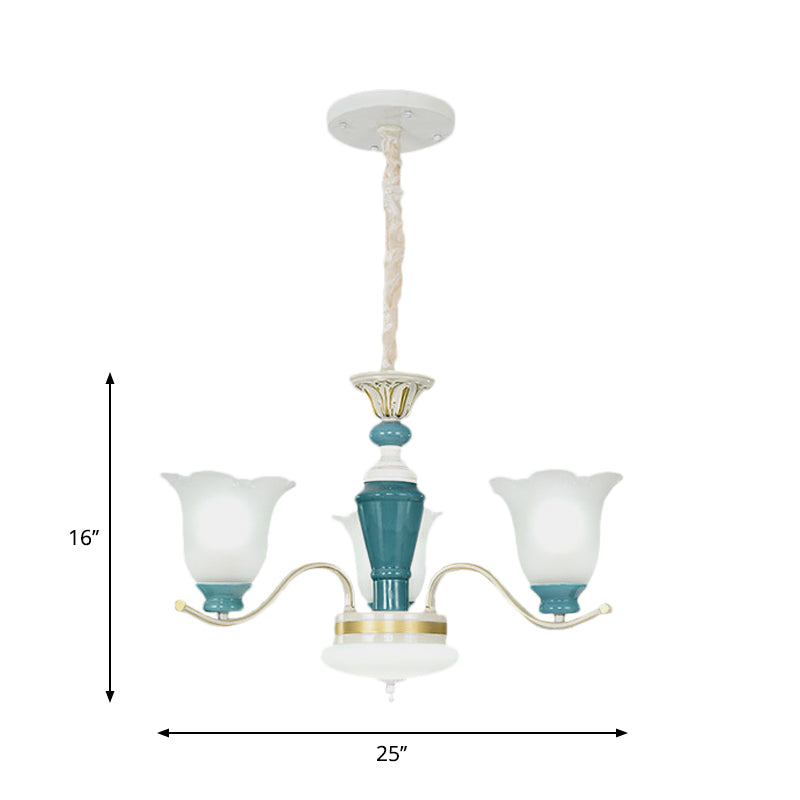 Groene bloemschaduw plafond hang armatuur plattelandsstijl crème glazen 3/6-licht slaapkamer hangende kroonluchter