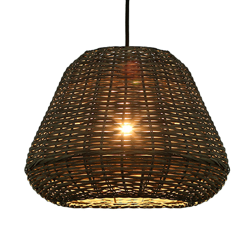Hand Made Rattan Bucket Pendant for Restaurant Rustic One Head Hanging Lamp in Brown