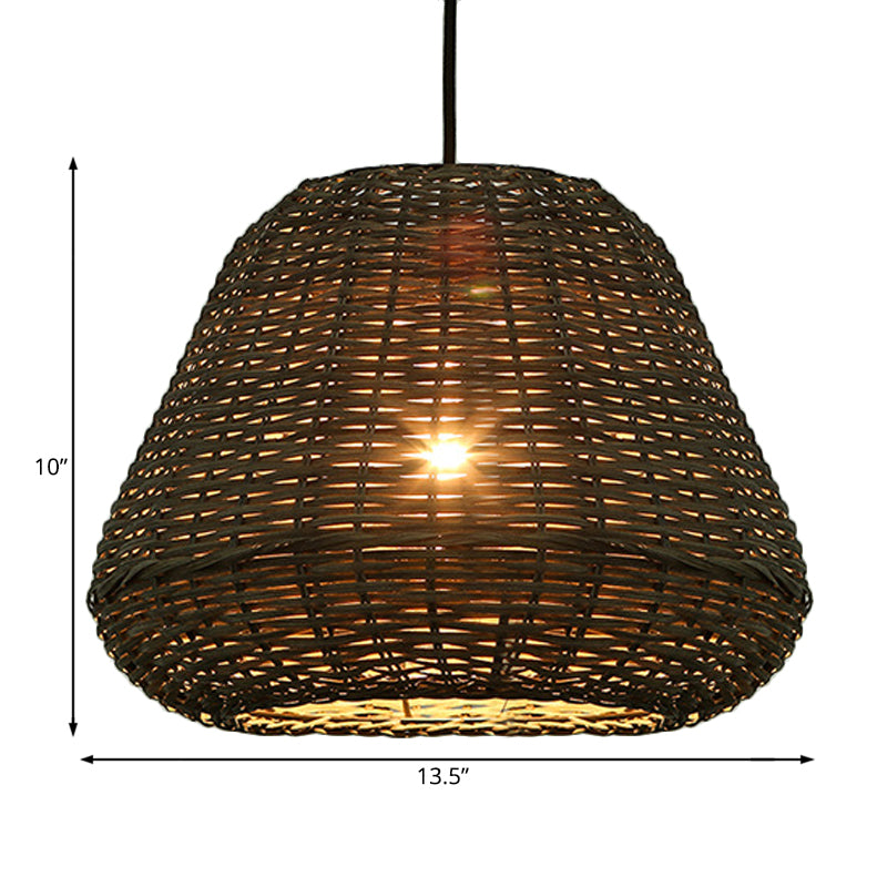 Hand Made Rattan Bucket Pendant for Restaurant Rustic One Head Hanging Lamp in Brown