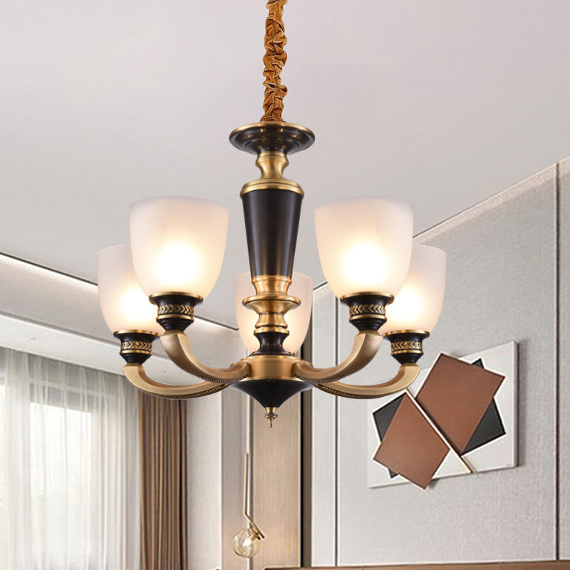 Messing 3/5-bulb suspensie hanglamp traditionele stijl melkachtig glas imperium schaduw plafond kroonluchter