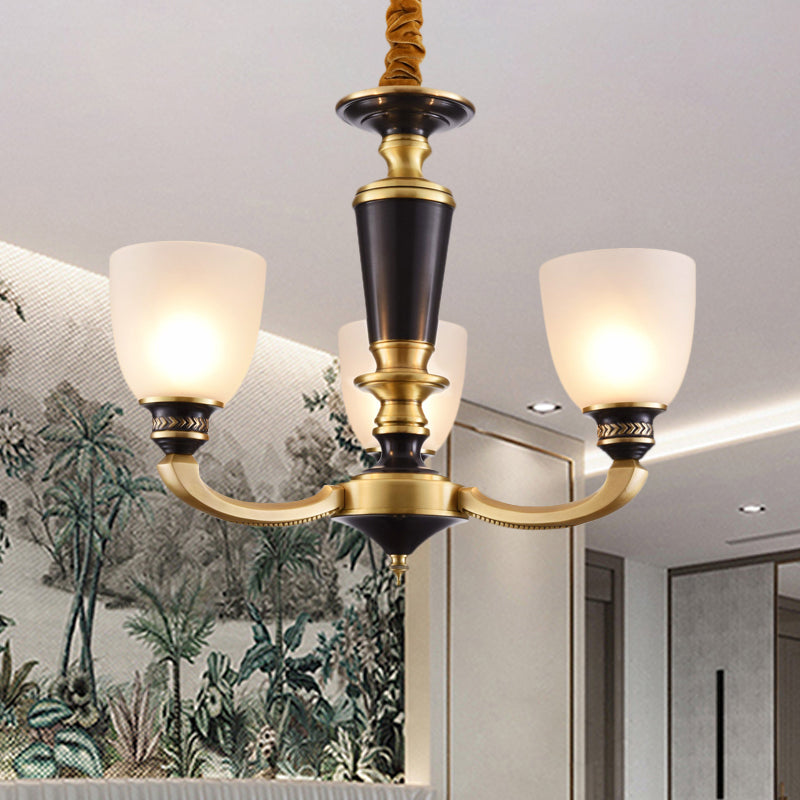 Messing 3/5-bulb suspensie hanglamp traditionele stijl melkachtig glas imperium schaduw plafond kroonluchter