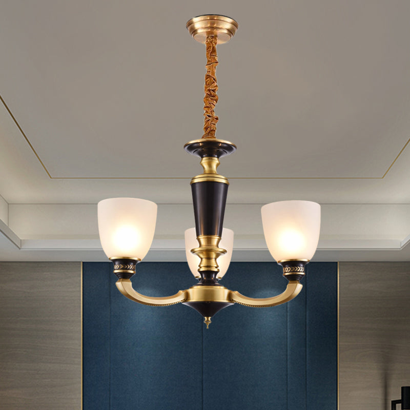 Messing 3/5-bulb suspensie hanglamp traditionele stijl melkachtig glas imperium schaduw plafond kroonluchter