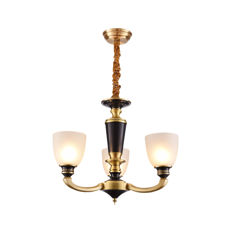 Messing 3/5-bulb suspensie hanglamp traditionele stijl melkachtig glas imperium schaduw plafond kroonluchter