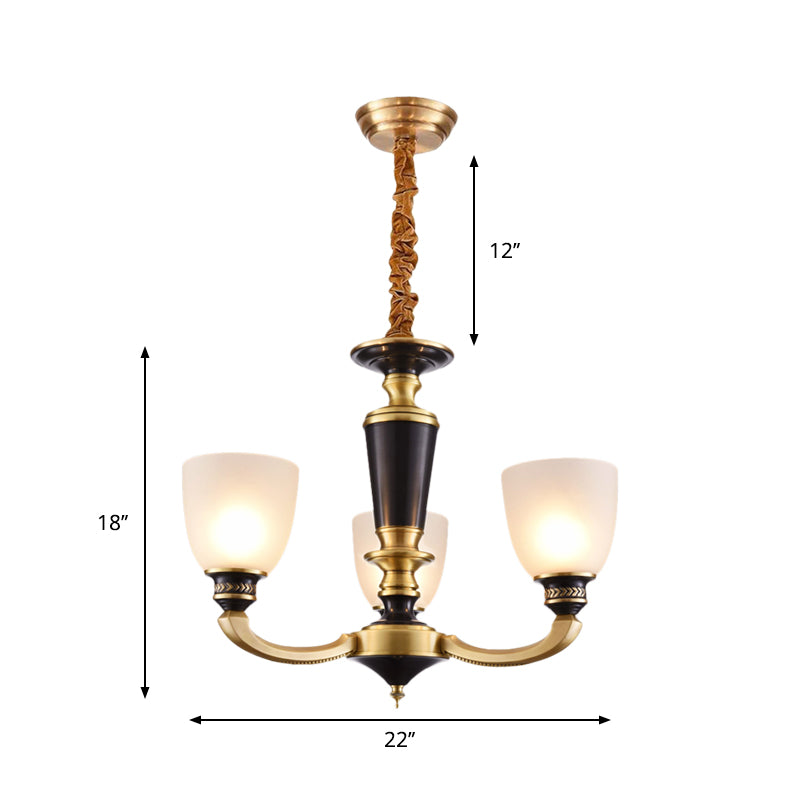 Messing 3/5-bulb suspensie hanglamp traditionele stijl melkachtig glas imperium schaduw plafond kroonluchter