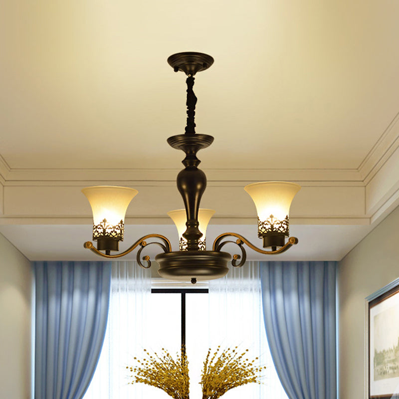 Rustic Style Swooping Arm Chandelier Lighting 3/6/8-Head Metal Ceiling Pendant Light in Black