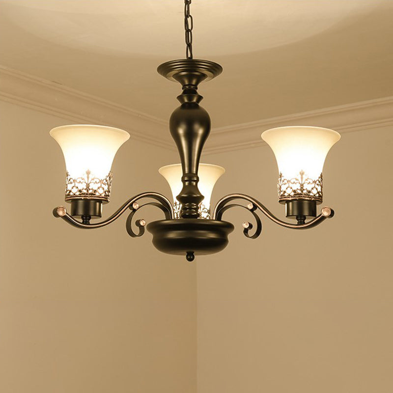 Rustic Style Swooping Arm Chandelier Lighting 3/6/8-Head Metal Ceiling Pendant Light in Black