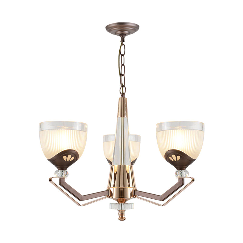 Coffee Bowl Shaped Pendant Chandelier Rural Style Cream Glass 3/6/8/10-Head Living Room Suspension Lighting