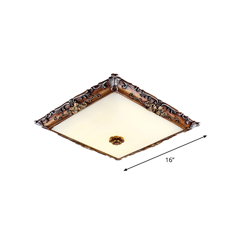 16"/19.5" Width LED Crystal Flush Mount Light Rural Brown Square Shaped Living Room Lighting Fixture