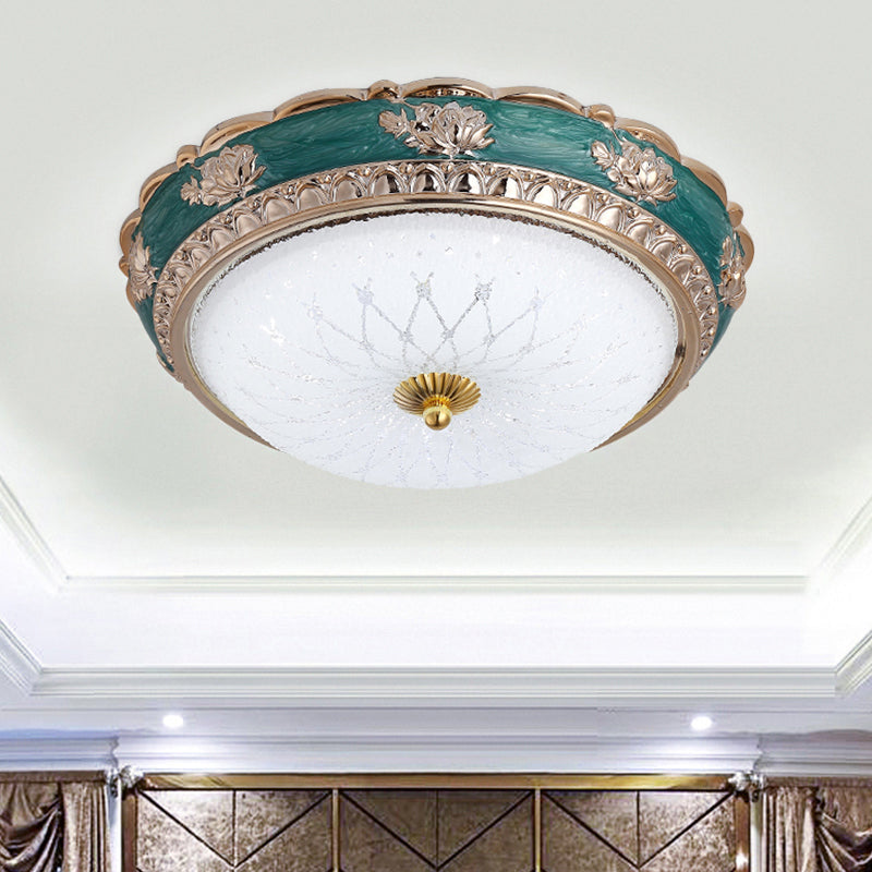 Camera da letto a LED con cupola in vetro latteo stile rurale Flushmount vicino all'illuminazione a soffitto in verde, 12 "/16 "/19.5" W