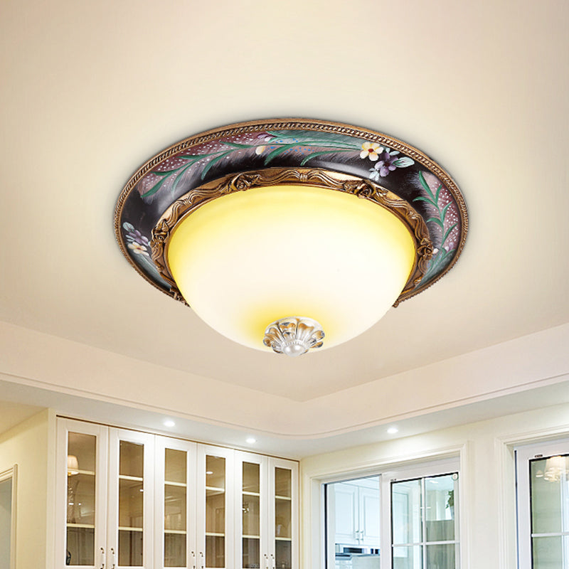 Tan LED Flush Mount Lamp Countryside Style Faceted Glass Bowl Shaped Ceiling Lighting, 12"/16"/19.5 Width
