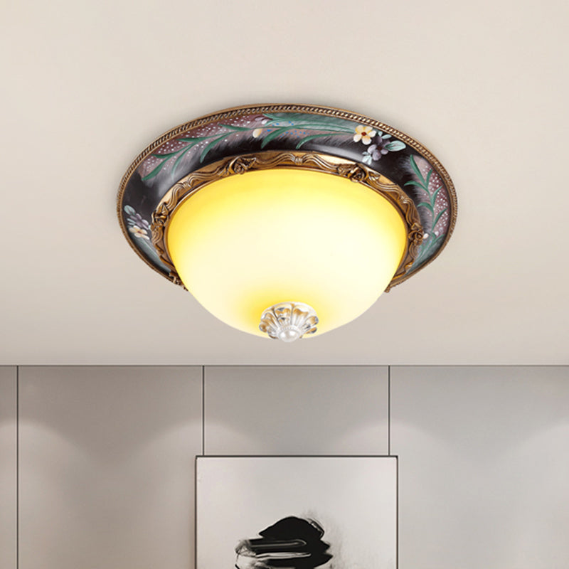 Tan LED Flush Mount Lamp Countryside Style Faceted Glass Bowl Shaped Ceiling Lighting, 12"/16"/19.5 Width