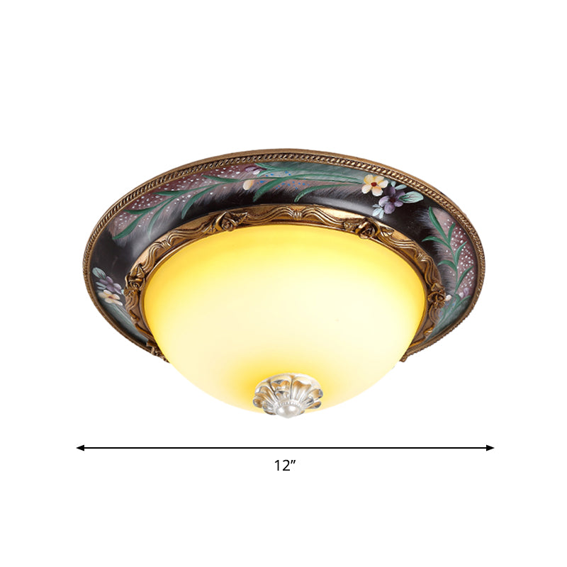 Tan LED Flush Mount Lamp Countryside Style Faceted Glass Bowl Shaped Ceiling Lighting, 12"/16"/19.5 Width