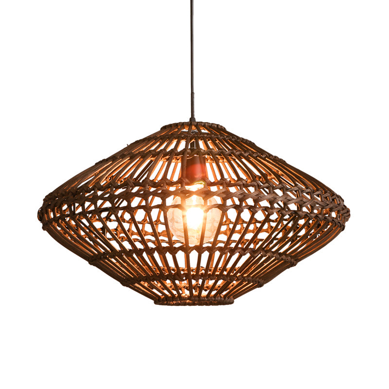 Rattan Disc Restaurant Hängende Lampe Asian Single Head Pendulum Licht in Braun