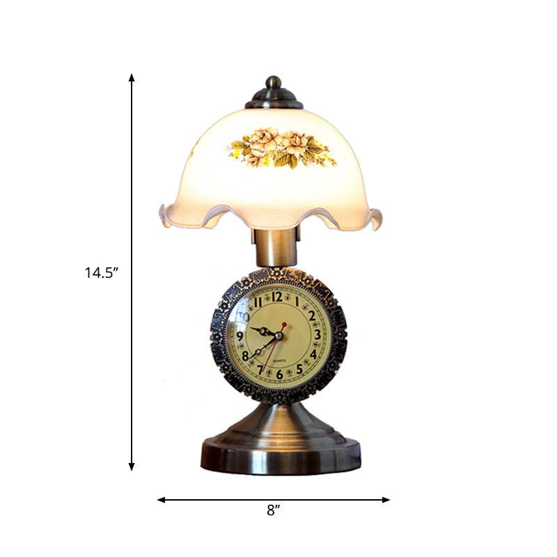 Brass 1 Bulb Night Table Lamp Rural Style Faceted Glass Dome Shaped Table Light for Bedroom