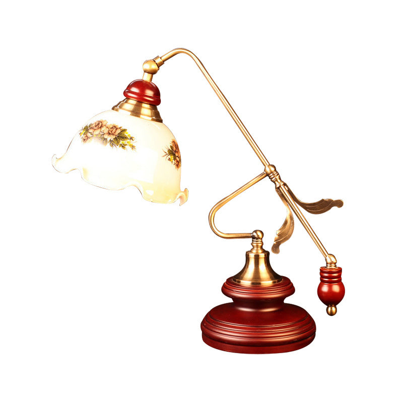 Brun rouge 1 lampe de table de nuit claire Style de campagne cristallin en forme de fleuris