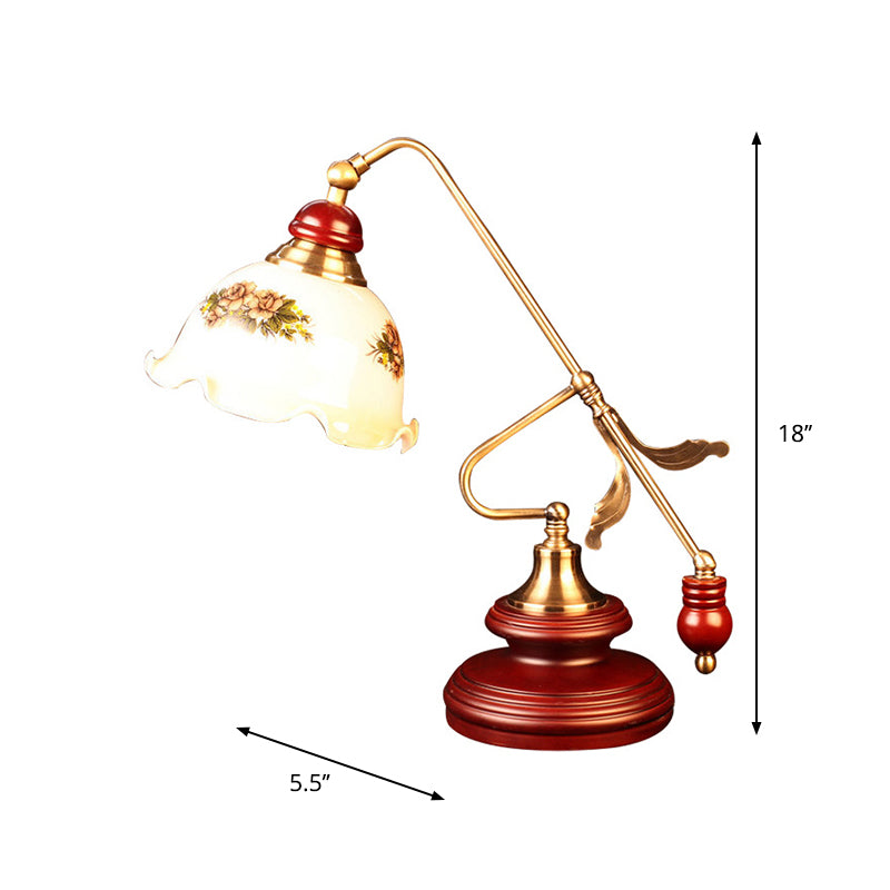 Brun rouge 1 lampe de table de nuit claire Style de campagne cristallin en forme de fleuris