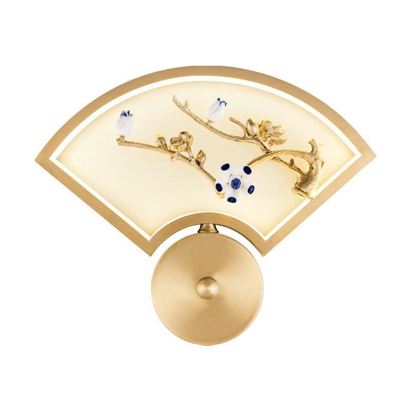 Fan Metal Branch Mur mural lampe de style chinois LED Éclairage mural mural en or pour le couloir