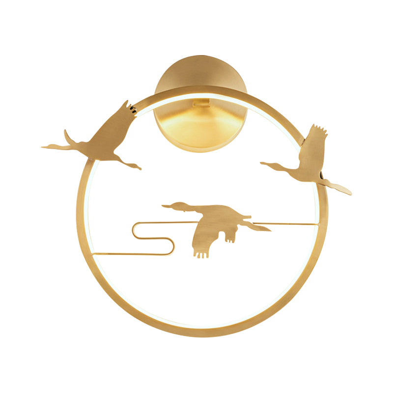 Ronde kraanpatroon muur muurschildering lamp Azië -stijl metalen LED -slaapkamer muurverlichting idee in goud