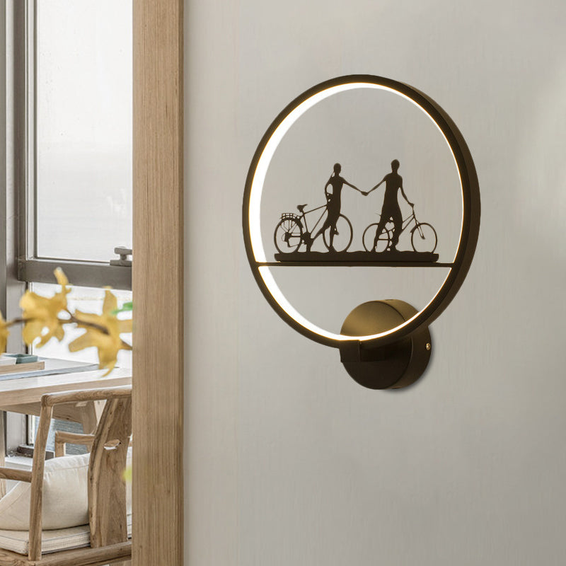 Blanc / noir rond mur mural lampe nordique LED en métal mural luminaire mural avec tour Eiffel / motif de couple