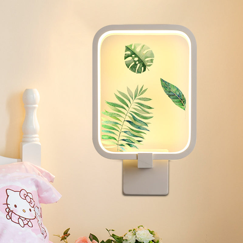 Simplicity Rectangle Shaped Metal Wall Lighting LED Wall Mural Light in White with Banana Leaf Pattern