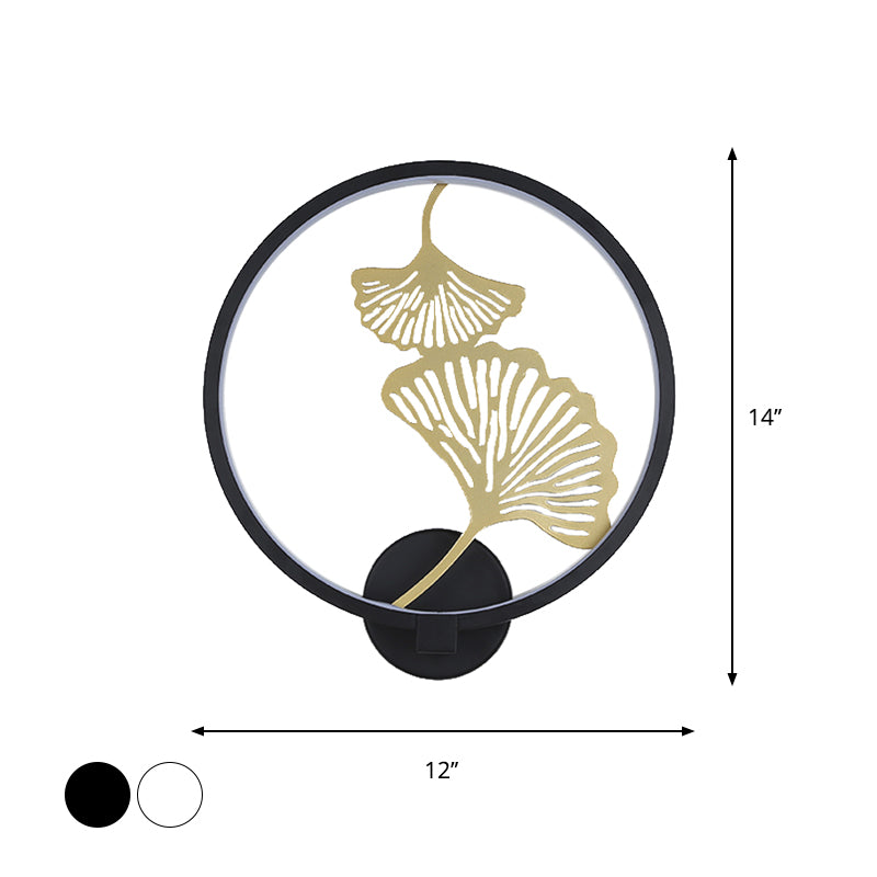 Black / White circulaire ginkgo mural lumière contemporain LED Éclairage mural métallique pour le salon, lumière chaude / blanche