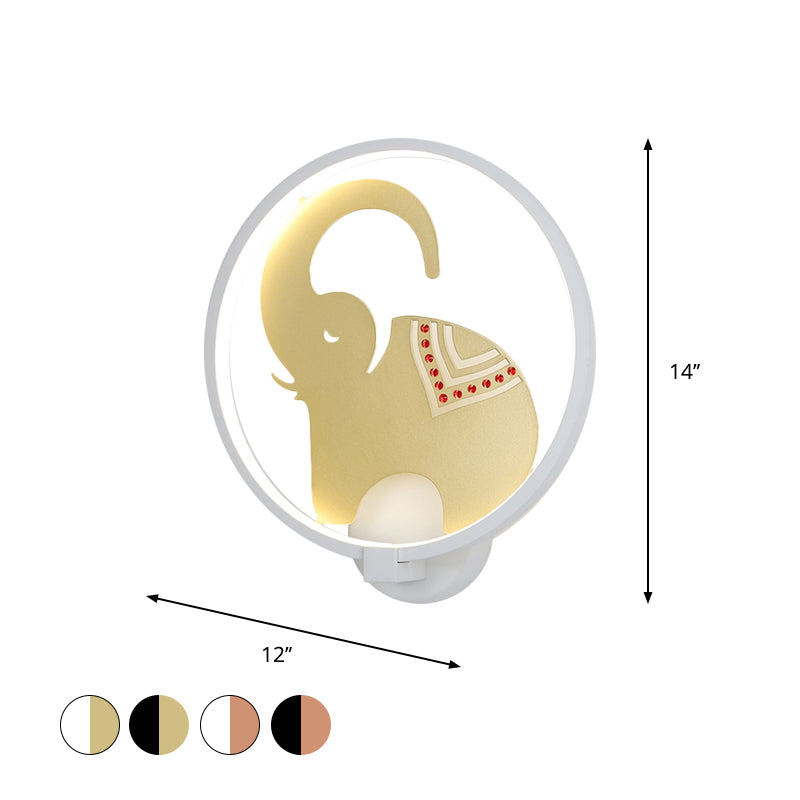 Film de la lampe murale métallique de style postmoderne LED Éclairage mural d'éléphant à l'élephant en blanc / rouge noir / blanc-or pour chambre à coucher, lumière chaude / blanche