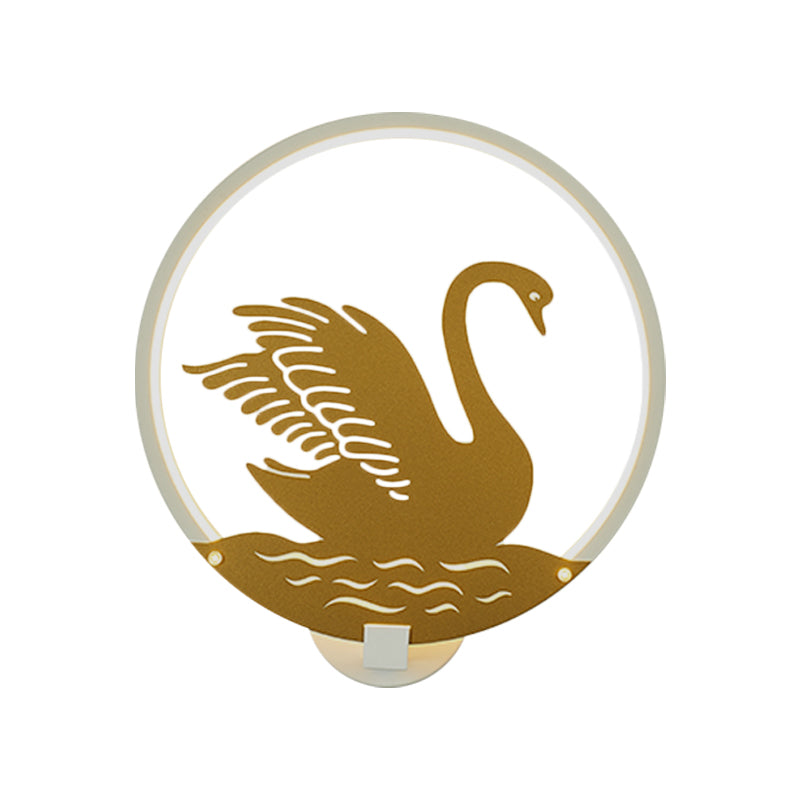 Minimalist Style Rounded Swan Mural Light Metal LED Guest Room Wall Lighting Idea in Black/White, Warm/White Light