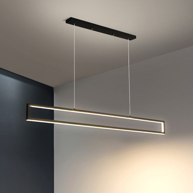 Minimalist Rectangle Frame Island Light Metal Dining Room LED Pendant Lamp in White/Warm Light, 39"/47" Long