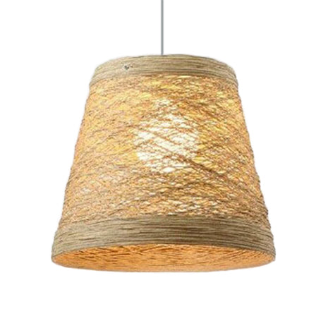 Rattan Trapezoid Hanging Pendant Lamp Rustic One Head Suspension Lighting in Red/Orange/White/Brown/Begie