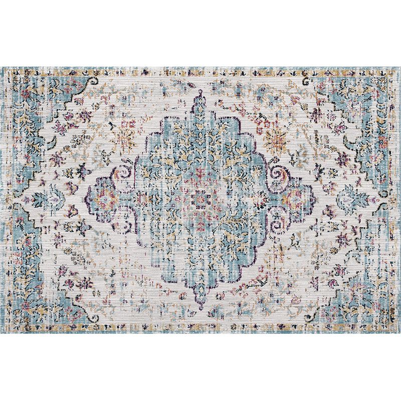 Alfombra de estampado étnico multicolor alfombra de poliéster nostalgia anti-slip respaldo alfombra interior para sala de estar